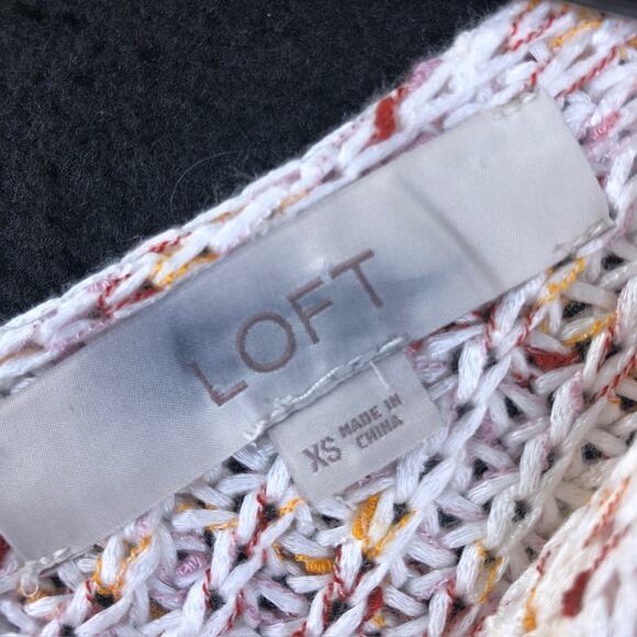Loft Womens Sweater White Multicolored Knitted Double V Neck Sleeveless XS - Picture 6 of 12